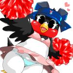 anthro beak bikini biped black_body black_eyes black_feathers bottomwear cheerleader clothed clothing eyelashes feathered_wings feathers female heart_symbol jumping kemono looking_at_viewer mascot navel open_mouth panties pom_poms ribbons simple_background skirt slightly_chubby solo swimwear tongue two-piece_swimsuit underwear upskirt visor white_background white_body white_feathers wings chikuwabu nippon_professional_baseball tokyo_yakult_swallows tsubami avian bird hirundinid oscine pacific_swallow passerine swallow_(bird) 1:1