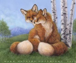 ambiguous_gender birch_tree brown_eyes cloud detailed_background duo feral field fluffy fluffy_tail fur grass mountain outside plant scenery sky smile tail tree wood dark_natasha canid canine fox mammal 2012 signature traditional_media_(artwork)