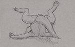 anthro bryce_daeless butt clothing doesnotexist eurasian_otter hi_res lutra lying male mammal monochrome mustelid on_back otter panties paws pen_(artwork) presenting raised_paw river_otter solo traditional_media_(artwork) underwear