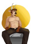 abs anthro antlers bare_chest beard belt bottomwear clothing facial_hair green_eyes hair horn male navel nipples pants pecs shirtless_male solo gearfox98 hector_(gearfox98) cervine deer mammal absurd_res digital_media_(artwork) hi_res