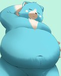 anthro belly big_belly black_nose blue_background blue_body blue_fur fur humanoid_hands kemono male moobs navel overweight overweight_male simple_background solo white_body white_fur trail_arnak nintendo oracle_of_ages oracle_of_seasons the_legend_of_zelda moosh bear mammal 2021 hi_res