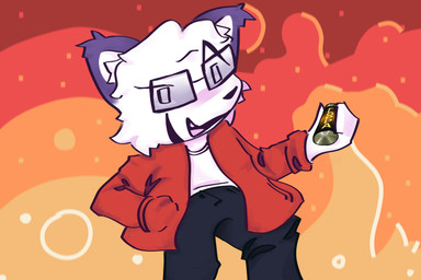 anthro beverage_can black_bottomwear black_clothing black_jeans black_pants bottomwear clothing denim denim_bottomwear denim_clothing eyewear fur fur_tuft glasses hand_in_pocket jacket jeans liquid looking_at_viewer male open_mouth open_smile pants pockets red_clothing red_jacket red_topwear shirt smile solo topwear tuft wearing_glasses white_body white_clothing white_fur white_shirt white_topwear shimpleshe caracal caracal_(genus) felid feline mammal 3:2 absurd_res hi_res