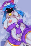 anthro big_breasts blue_hair blush breasts clothing female fur genitals hair legwear nipples pink_eyes purple_clothing pussy solo stockings white_body white_fur nigiruri league_of_legends riot_games tencent kindred_(lol) lamb_(lol) woof_and_the_lamb_kindred bovid caprine mammal sheep 2:3 absurd_res hi_res