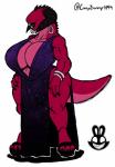adult_swim alien anthro big_breasts bracelet breasts cartoon_network christomwow cleavage clothed clothing colored curvy_figure digital_media_(artwork) dress ear_piercing ear_ring english_text eyeless female flat_colors footwear fully_clothed hi_res horn interstellar_demon_stripper jewelry lips lizard musclegut muscular muscular_anthro muscular_female non-mammal_breasts piercing plunging_neckline regina_(darkdragonv0942) reptile rick_and_morty ring_piercing sandals scalie simple_background skianous slightly_chubby solo tail text thick_lips thick_tail thick_thighs white_background wide_hips