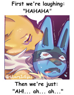 anthro bite biting_lip black_body black_fur black_nose blue_body blue_fur blush bodily_fluids cheek_tuft chest_tuft crying cuddling dominant dominant_female drooling duo ear_bite eyebrows eyelashes eyeliner eyes_closed facial_tuft fangs female fluffy fur humor hypnosis larger_female long_ears looking_aside makeup male mind_control motion_lines neck_tuft pain pink_tongue purple_body purple_fur red_eyes romantic romantic_couple saliva scared shaking simple_background size_difference smaller_male spiral spiral_eyes sunset tan_body tan_fur tears teeth text tongue tremble_spikes trembling tuft white_background white_body white_fur yellow_body yellow_fur starsineyes bandai_namco digimon nintendo pokemon canid digimon_(species) generation_4_pokemon lucario mammal pokemon_(species) renamon artist_name comic_sans english_text meme reaction_image