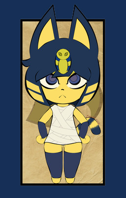 anthro butt butt_from_the_front clothed clothing female genitals hands_on_hips looking_at_viewer mostly_nude partially_clothed solo standing vulva synfulart animal_crossing nintendo ankha_(animal_crossing) domestic_cat felid feline felis mammal 2020 alpha_channel dated flat_colors hi_res signature