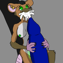 animal_genitalia animal_penis anthro blue_penis bodily_fluids brown_body brown_fur cum cum_in_mouth cum_inside disembodied_penis duo facial_piercing female fur genital_fluids genitals glowing glowing_eyes glowing_genitalia glowing_vulva green_eyes green_nipples grey_body grey_fur knot knotted_penis licking male male/female micro multiple_piercings nipples nose_piercing oral penile penis penis_lick piercing sex solo_focus tongue vulva white_body white_fur weenpeen regranaas_(weenpeen) mammal murid murine rat rodent 1:1 hi_res