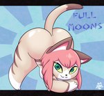 anthro ass_up brown_body brown_fur butt eyelashes female fur glistening glistening_butt green_eyes hair jack-o'_pose looking_at_viewer moon mooning nude pink_hair pose raised_tail solo tail white_body white_fur yellow_sclera foamytail capcom monster_hunter monster_hunter_stories_2:_wings_of_ruin tsukino_(monster_hunter_stories) felid felyne lynian mammal palico hi_res