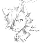 anthro hair hair_over_eye male one_eye_obstructed solo text young snepause cyberconnect2 fuga:_melodies_of_steel little_tail_bronx kyle_bavarois domestic_cat felid feline felineko felis mammal english_text headshot_portrait monochrome portrait sketch