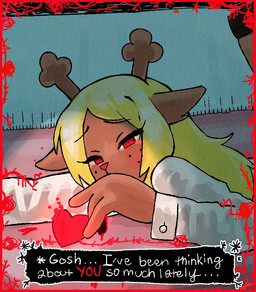 anthro antlers blonde_hair blood bodily_fluids dialogue dialogue_box ears_outwards ellipsis female female_anthro flower_motif freckled_face freckles hair heart_symbol highlighted_text horn hypnosis lying mind_control no_pupils on_front pivoted_ears red_eyes slim_anthro slim_female snowflake snowgrave solo text white_outfit rexuranus deltarune undertale_(series) noelle_holiday deer mammal new_world_deer reindeer soul_(undertale) 2025 aliasing digital_media_(artwork) english_description english_text