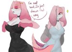 anthro black_clothing black_collar black_dress breast_squish breasts cheek_tuft clothing collar curvy_figure dress facial_tuft female female/female floppy_ears fur fur_markings gold_ear_ring heart_(marking) hourglass_figure male male/female markings multicolored_body multicolored_fur pink_body pink_fur pink_markings prisma_(ki_kidrew) solo squish tight_clothing tight_dress tuft white_clothing white_dress wide_hips ki_kidrew disney who_framed_roger_rabbit canid canine canis domestic_dog humanoid mammal hi_res