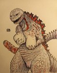 anthro breast_fondling breast_play breasts female fondling fondling_self genitals hand_on_breast mutated nipples non-mammal_breasts non-mammal_nipples nude pussy sagging_breasts small_arms solo benzoit godzilla_(series) toho shin_godzilla kaiju scalie hi_res traditional_media_(artwork)