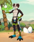 ambiguous_gender anthro athletic athletic_male balls biped blue_chastity_cage casual_chastity chastity_cage chastity_device duo egg feral fingers floppy_ears genitals green_body male membrane_(anatomy) membranous_wings plant size_difference smile tail tree wings diacordst paw_patrol rex_(paw_patrol) bernese_mountain_dog canid canine canis domestic_dog mammal molosser mountain_dog prehistoric_species pterosaur reptile scalie swiss_mountain_dog 2024 4:5 absurd_res hi_res