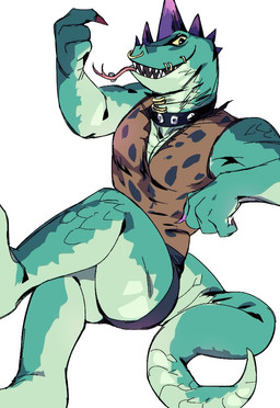 anthro barefoot black_bottomwear black_clothing black_shorts bottomwear brown_clothing brown_shirt brown_topwear clothed clothing collar facial_piercing feet green_body green_scales head_spikes male mouth_piercing multicolored_claws muscular muscular_anthro muscular_male neck_piercing nose_piercing pattern_clothing piercing purple_spikes scales shirt shorts sitting solo spikes spikes_(anatomy) spots spotted_clothing studded_collar studs tail tongue tongue_out tongue_piercing topwear yellow_sclera ipas214879 goat_(movie) sony_corporation sony_pictures modo_olachenko komodo_dragon lizard monitor_lizard reptile scalie 2026 digital_media_(artwork)