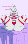 anthro bed big_butt blush box_of_chocolates butt candy chocolate dessert dialogue embarrassed femboy food furniture genitals holidays huge_butt huge_hips looking_at_viewer lying male nude penis ribbons small_penis solo thick_thighs wide_hips young draneko132 undertale undertale_(series) valentine's_day asriel_dreemurr bovid caprine goat mammal