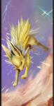 2013 ambiguous_gender claws cloud eeveelution electricity feral fur generation_1_pokemon jazzycat jolteon lightning nintendo pillarbox pokemon pokemon_(species) sky solo watermark yellow_body yellow_eyes yellow_fur