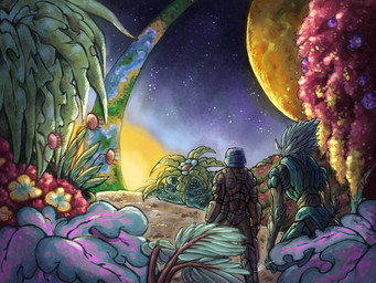 anthro arm_feathers arm_tuft background_focus blue_body blue_feathers duo feather_hair feathered_crest feathers female full_armor halo_(device) head_crest male plant pseudo_hair rear_view sky standing star starry_sky sun tuft halhalhalu22 halo_(series) microsoft xbox_game_studios alien avian human kig-yar mammal scalie t'vaoan 4:3 colored hi_res female_(lore)