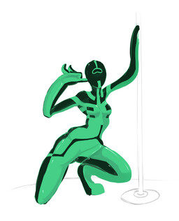 crouching female not_furry pole simple_background solo white_background unknown_artist ben_10 cartoon_network alien alien_humanoid galvanic_mechamorph humanoid digital_media_(artwork) hi_res