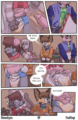 ageplay anthro balls beverage blue_clothing blue_eyes blue_jacket blue_topwear blush bodily_fluids box clothed clothing container costume cup dialogue diaper fraternity fur fursuit genitals green_eyes grey_body grey_fur hair infantilism jacket male mascot multicolored_diaper onesie orange_clothing orange_sweater orange_topwear penis pizza_box plate roleplay scarf soda sweater text topwear unclean_diaper wearing_diaper bewskyss canid canine fox mammal mouse murid murine rodent comic english_text hi_res