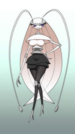 antennae_(anatomy) anthro anthro_focus backpack big_breasts black_body black_bottomwear black_clothing black_exoskeleton black_eyes black_hat black_headwear black_legwear black_shirt black_shorts black_skirt black_stockings black_topwear blue_eyes blush bodily_fluids bottomwear breasts brown_body brown_feathers claws clothing drooling exoskeleton feathers female female_focus finger_claws fishnet_stockings flying front_view grey_body grey_claws grey_crown grey_exoskeleton grey_hair group hair hand_on_hip hat headgear headwear holding_object kneeling legwear lying male midriff music on_back potion potion_(pokemon) pupils purple_eyes purple_sclera raised_hand raised_hands saliva shaking shirt shorts skirt smile smirk solo_focus spiral_eyes stockings sweat tan_body tan_skin tears topwear trembling trio white_antennae white_body white_clothing white_exoskeleton white_feathers white_pupils white_shirt white_topwear wounded hakkim nintendo pokemon elio_(pokemon) generation_7_pokemon human mammal pheromosa pokemon_(species) rowlet ultra_beast 2024 2d_animation 9:16 animated hi_res long_playtime loop sound webm