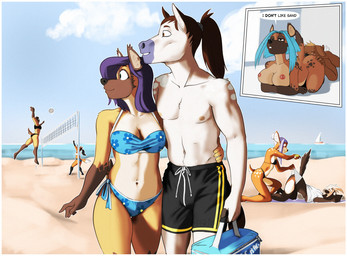 anthro beach bikini blue_hair brown_body brown_fur brown_hair clothing ear_tuft female female/female fur fur_markings group hair male male/female markings sport spots summer swimwear tuft tufted_fur two-piece_swimsuit volleyball masikadraws be_(masikadraws) jenny_(masikadraws) lala_(masikadraws) moka_(masikadraws) romero_(masikadraws) shawa_(masikadraws) canid canine deer equid equine fox gulonine horse hyena mammal mustelid musteline spotted_hyena wolverine hi_res