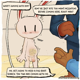 4_fingers abdominal_bulge ambiguous_anthro ambiguous_gender anal_storage anthro anthro_on_anthro balls bodily_fluids brown_body butt cavity_storage clothed clothed_ambiguous clothed_anthro clothing duo fingers fur genitals internal larger_ambiguous larger_anthro linked_speech_bubble male male/ambiguous male_anthro nude_anthro nude_male object_in_ass penetration penis presenting presenting_penis public red_inner_ear simple_background size_difference smaller_anthro smaller_male solo speech_bubble text vertical_bar_eyes white_body white_fur x-ray_view notsafeforwanking sam_and_max max_(sam_and_max) samuel_dog canid canine canis domestic_dog lagomorph leporid mammal rabbit 1:1 absurd_res digital_media_(artwork) english_text hi_res