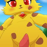 anthro blush collar fur genitals jewelry low-angle_view male male_anthro markings necklace open_mouth penis red_eyes semi-anthro solo spots spotted_body spotted_fur tapering_penis yellow_body yellow_fur improbable_(artist) jewelpet sanrio sega sega_fave jasper_(jewelpet) cheetah felid feline mammal 1:1 hi_res