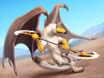 beak biped bipedal_feral bodily_fluids claws day feet female female_feral feral finger_claws front_view fur genital_fluids genitals holding_object holding_weapon melee_weapon nude nude_female outside quadruped scuted_arms scutes smile solo standing sword tail teeth toe_claws toes vaginal_fluids vulva weapon wings dark_violet mythology avian gryphon mythological_avian mythological_creature 2026 digital_drawing_(artwork) digital_media_(artwork) hi_res