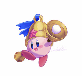 ambiguous_gender bell blue_eyes blush blush_lines blush_stickers holding_object holding_weapon looking_at_viewer open_mouth open_smile pink_body red_body smile solo star three-quarter_view weapon wearing_hat kamabokobun kirby:_triple_deluxe kirby_(series) nintendo bell_kirby kirby waddling_head 2022 digital_drawing_(artwork) digital_media_(artwork) english_description full-length_portrait hi_res portrait signature male_(lore)