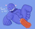 anal anal_penetration anus balls big_penis blue_body blue_skin bow_(feature) bow_tie disembodied_penis duo food genitals heart_symbol legs_up looking_at_viewer lube male male/male male_penetrated male_penetrating male_penetrating_male not_furry penetration penis presenting presenting_anus puffy_anus sex simple_background vein wet himerosthegod galactose_(himeros) alien desir food_creature