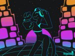 4:3 animated anthro bottomless clothed clothing conditional_dnp dancing electronics female genitals hand_on_headwear headphones lizard navel pussy reptile scalie short_playtime solo synthwave tail whygena