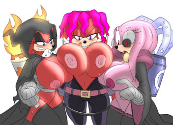 anthro areola big_breasts blush breast_squish breasts clothing comparing comparing_breasts erect_nipples female genitals group huge_breasts legwear nipples simple_background squish thigh_highs vulva ravrous archie_comics sega sonic_the_hedgehog_(archie) sonic_the_hedgehog_(comics) sonic_the_hedgehog_(series) lien-da echidna mammal monotreme 2017 digital_media_(artwork)