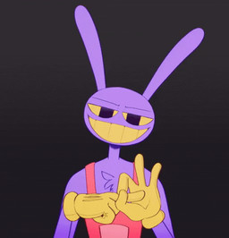 4_fingers anthro chest_tuft eyebrow_wiggle fingers gesture looking_at_viewer male smile smiling_at_viewer smug smug_eyes smug_face smug_grin solo suggestive suggestive_gesture tuft zestyzoma glitch_productions the_amazing_digital_circus jax_(tadc) lagomorph leporid mammal rabbit animated low_res