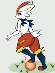 anthro ball big_butt breasts butt clothing female footwear looking_at_viewer looking_back medium_breasts nipples scut_tail short_tail smile soccer soccer_ball socks solo sport tail skade_(artist) nintendo pokemon cinderace generation_8_pokemon lagomorph leporid mammal pokemon_(species) rabbit 3:4 hi_res