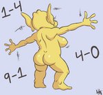 breast_jiggle breasts butt crossgender female jiggling motion_lines mtf_crossgender nipples not_furry nude rear_view short_stack solo standing yellow_body yellow_skin ashesg 1-900-490-freak freddie_freaker goblin humanoid full-length_portrait portrait