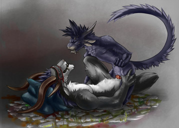 abstract_background anthro blindfold claws cobblestone cowgirl_position duo erection eyes_closed fangs female female_on_top female_penetrated fist from_front_position genitals grass grin horn intraspecies larger_male lying male male/female male_on_bottom male_penetrating male_penetrating_female multi_ear nude on_back on_bottom on_top penetration penile penile_penetration penis penis_in_vagina plant raised_tail sex simple_background size_difference smaller_female smaller_penetrated smile spikes spread_legs spreading straddling tail teeth vaginal vaginal_penetration neon_(artist) guild_wars nicky_boomer charr felid mammal