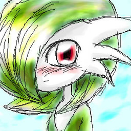 blush female looking_at_viewer red_eyes solo pasaran nintendo pokemon gardevoir generation_3_pokemon pokemon_(species) 1:1 digital_media_(artwork) low_res oekaki source_request