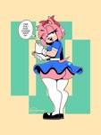 anthro big_butt biped blue_clothing blue_dress breasts butt clothed clothing dialogue dress female hair legwear looking_at_viewer looking_back no_underwear pink_body pink_hair pupils solo speech_bubble standing text thick_thighs thigh_highs ineptoutcast_(artist) sega sonic_the_hedgehog_(series) amy_rose eulipotyphlan hedgehog mammal absurd_res hi_res