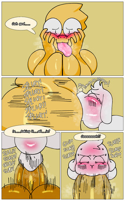 anthro balls big_balls big_breasts big_penis blush breasts deep_throat dialogue duo eyewear face_fucking fellatio femboy first_person_view front_view genitals glasses gynomorph hand_on_face herm huge_penis hyper intersex intersex/male irrumatio looking_pleasured low-angle_view male male_penetrated moan mouthful neck_bulge nude oral oral_penetration penetration penile penis penis_in_mouth sex side_view speech_bubble submissive submissive_male text tongue wide_hips draneko132 deltarune undertale undertale_(series) alphys asriel_dreemurr bovid caprine goat lizard mammal reptile scalie 5:8 comic english_text hi_res