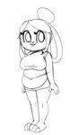 anthro belly belly_folds belly_rolls big_belly hair hair_bun lovebunnyhoney slightly_chubby solo durg_(artist) honey_bunny lagomorph leporid mammal rabbit monochrome