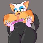 anthro areola belly big_breasts black_clothing breasts camel_toe clothing female grey_background hair hand_on_breast huge_breasts nipples simple_background solo teal_eyes thick_thighs white_hair wide_hips fupoo sega sonic_the_hedgehog_(series) rouge_the_bat bat mammal 1:1 2020