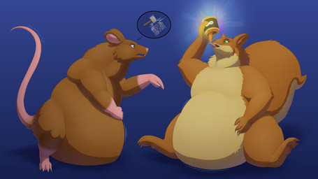 belly big_belly chubby_cheeks container double_chin duo ears_up eating female feral food hand_on_belly huge_belly jar male morbidly_obese morbidly_obese_feral obese obese_feral overweight overweight_feral peanut_butter simple_background stuffing weight_gain white-dragon mammal mouse murid murine rodent sciurid tree_squirrel 16:9 2026 4k absurd_res cel_shading hi_res shaded signature widescreen