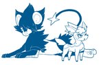 16:10 2017 >:o ambiguous_gender blue_and_white cervine deer deerling duo ear_piercing felid feline feral full-length_portrait generation_4_pokemon generation_5_pokemon hair hair_over_eye hi_res hooves looking_at_another luxray mammal monochrome nintendo one_eye_obstructed paws piercing pokemon pokemon_(species) portrait temitess widescreen