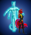 animal_genitalia anthro boots clothing cosplay duo female footwear fully_sheathed genitals gloves handwear high_heeled_boots high_heels legwear male sheath shoes tail thigh_boots thigh_highs whimsical_blue watchmen doctor_manhattan fayde silk_spectre wynne