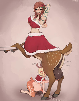 accessory ahegao animal_ears animal_genitalia animal_penis animal_vulva antlers anus areola arm_tattoo balls big_balls big_breasts big_penis bodily_fluids bottomless braided_hair breast_grab breasts breeding_mount brown_body brown_fur butt chest_tattoo clothed clothing costume countershade_butt countershade_fur countershade_legs countershade_tail countershade_thighs countershade_torso countershading crop_top cum cum_drip cum_inside cumshot deep_throat dripping duo ejaculating_while_penetrating ejaculation equine_anus equine_genitalia equine_penis equine_vulva erection fur genital_fluids genitals gynomorph gynomorph/herm hair hair_accessory hair_tie hand_on_another's_balls hand_on_breast hands-free herm holding_balls hooves horn huge_balls huge_breasts huge_penis humping intersex intersex/intersex light_body light_skin long_hair looking_pleasured markings medial_ring medium_breasts midriff mistletoe mistletoe_on_penis nipples oral oral_orgasm oral_penetration orgasm partially_clothed penetration penis plant red_bow red_eyes red_hair santa_costume shirt spots spotted_body spotted_fur sweat sweatdrop tail tan_body tan_fur tattoo teeth_showing tongue tongue_out topwear unguligrade vaginal_fluids vulva seraziel european_mythology greek_mythology mythology audrey_divalia centaur deer equid equid_taur humanoid_taur mammal mammal_taur new_world_deer satyr taur white-tailed_deer 2025 hi_res signature