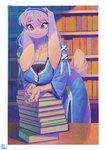 5_fingers anthro big_breasts book book_stack breasts cleavage clothed clothing female female_anthro fingers floppy_ears fully_clothed fur hair inside kemono library long_ears long_hair looking_at_viewer lop_ears red_eyes solo white_body white_fur white_hair aruurara sophia_(aruurara) lagomorph leporid mammal rabbit 2021 digital_media_(artwork) hi_res