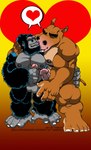 2009 anthro ape balls black_body black_fur brown_body brown_skin common_hippopotamus cuddling duo erection fur genitals glans gor_(tomcat) gorilla grey_balls grey_body grey_nipples grey_skin haplorhine heart_symbol hi_res hippopotamid hippor_(tomcat) humanoid_genitalia humanoid_penis male male/male mammal masturbation muscular muscular_anthro muscular_male nipples nude penile penile_masturbation penis pink_glans primate romantic romantic_couple tomcat_(artist)