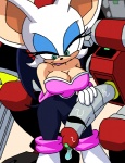 anthro bat big_breasts blue_eyes breasts cleavage clothed clothing dboy duo e-123_omega e-series female flaccid genitals huge_breasts machine male mammal penis robot rouge_the_bat sega smile sonic_adventure sonic_the_hedgehog_(series)