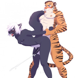 anal anal_orgasm anal_penetration anthro arm_grab arm_pull balls blue_eyes blush bodily_fluids countershading cum cum_while_penetrated duo ejaculation erection femboy forced from_behind_position genital_fluids genitals hands-free interspecies lifted male male/male male_penetrated male_penetrating male_penetrating_male muscular nude open_mouth orgasm penetration penis prison_guard_position raised_tail sex standing tail tears tongue tongue_out wasabitea coty karnal_(karnaltiger) felid mammal mephitid pantherine skunk tiger hi_res
