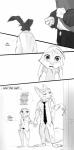2017 absurd_res anthro black_and_white canid canine clothed clothing comic dialogue disney english_text fan_character female fox group hi_res jill_hopps judy_hopps lagomorph leporid male mammal max_midnight monochrome nick_wilde rabbit red_fox speech_bubble spintherella text true_fox zootopia